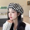 Шляпа Женская Модная и Универсальная Берет в Клетку Гусиная Лапка Женская Ранняя Осень Подчеркивающая Лицо Маленькая Шляпа Художника Простой Темперамент Шляпа-Тыква