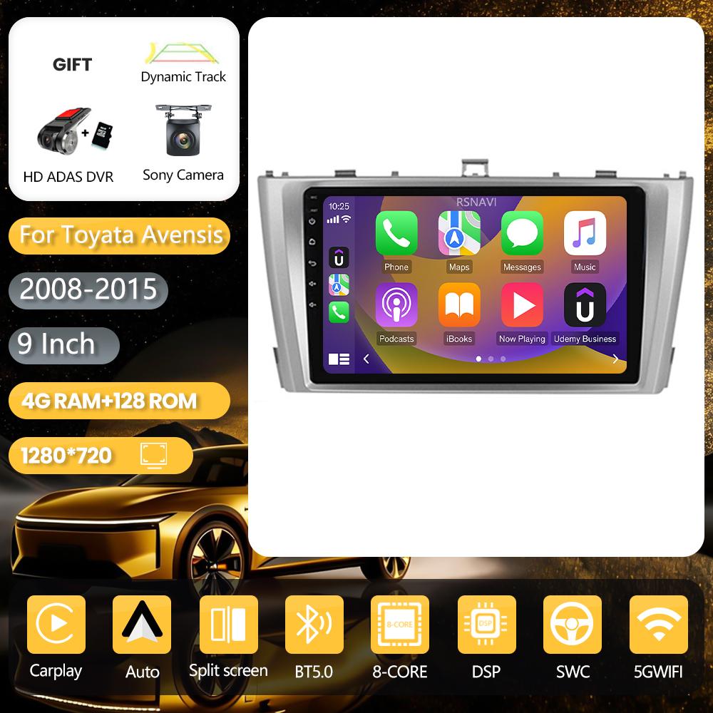 Android 16 pour Toyota Avensis 2008 - 2015 Carplay Auto Radio de voiture Lecteur multimédia Autoradio GPS Stéréo Caméra 360° Snapdragon
