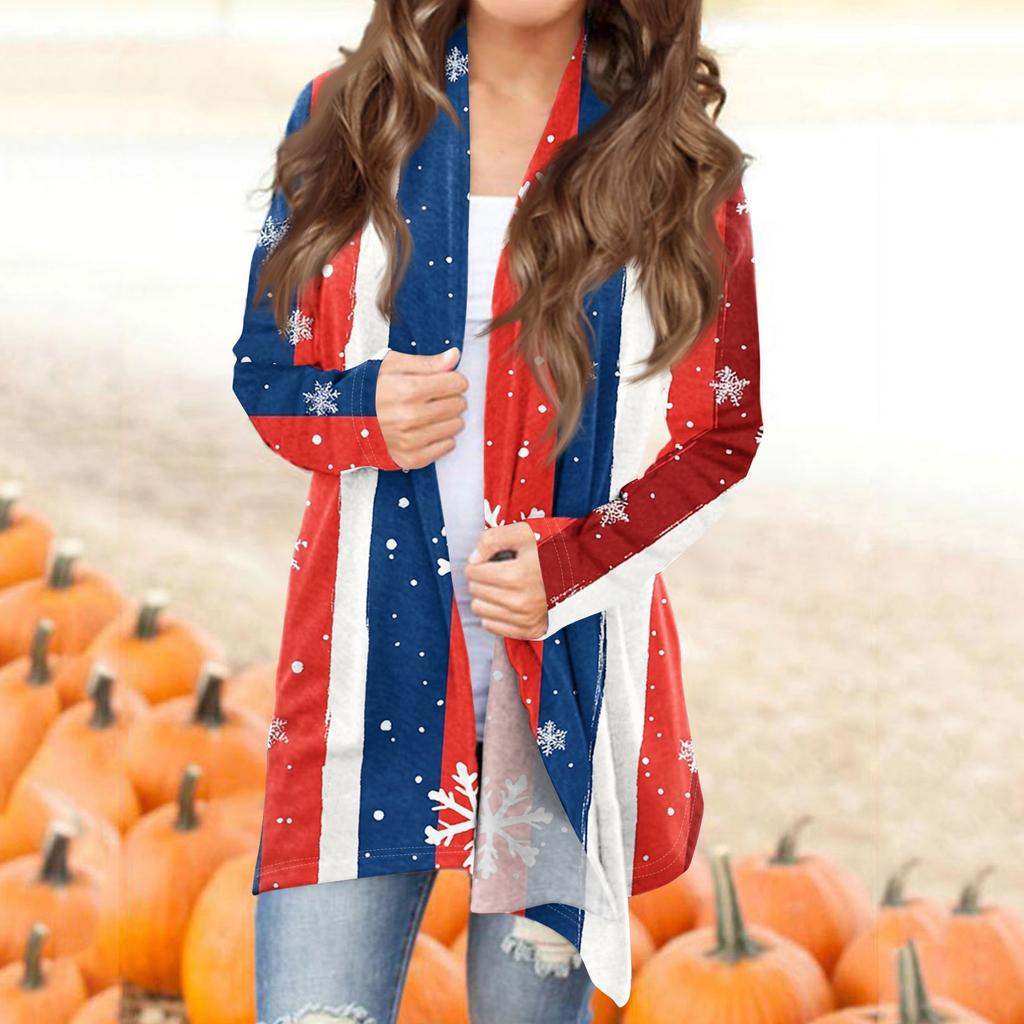 Women's Fashion Casual Printed Medium Length Cardigan Jacket Coat