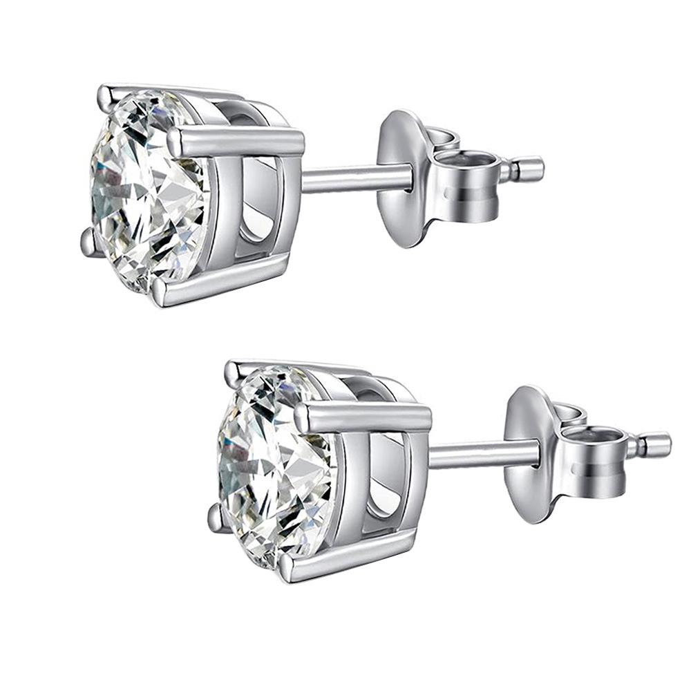 High-Quality Genuine Zircon Stud Earrings with S925 Silver Four-Prong Setting