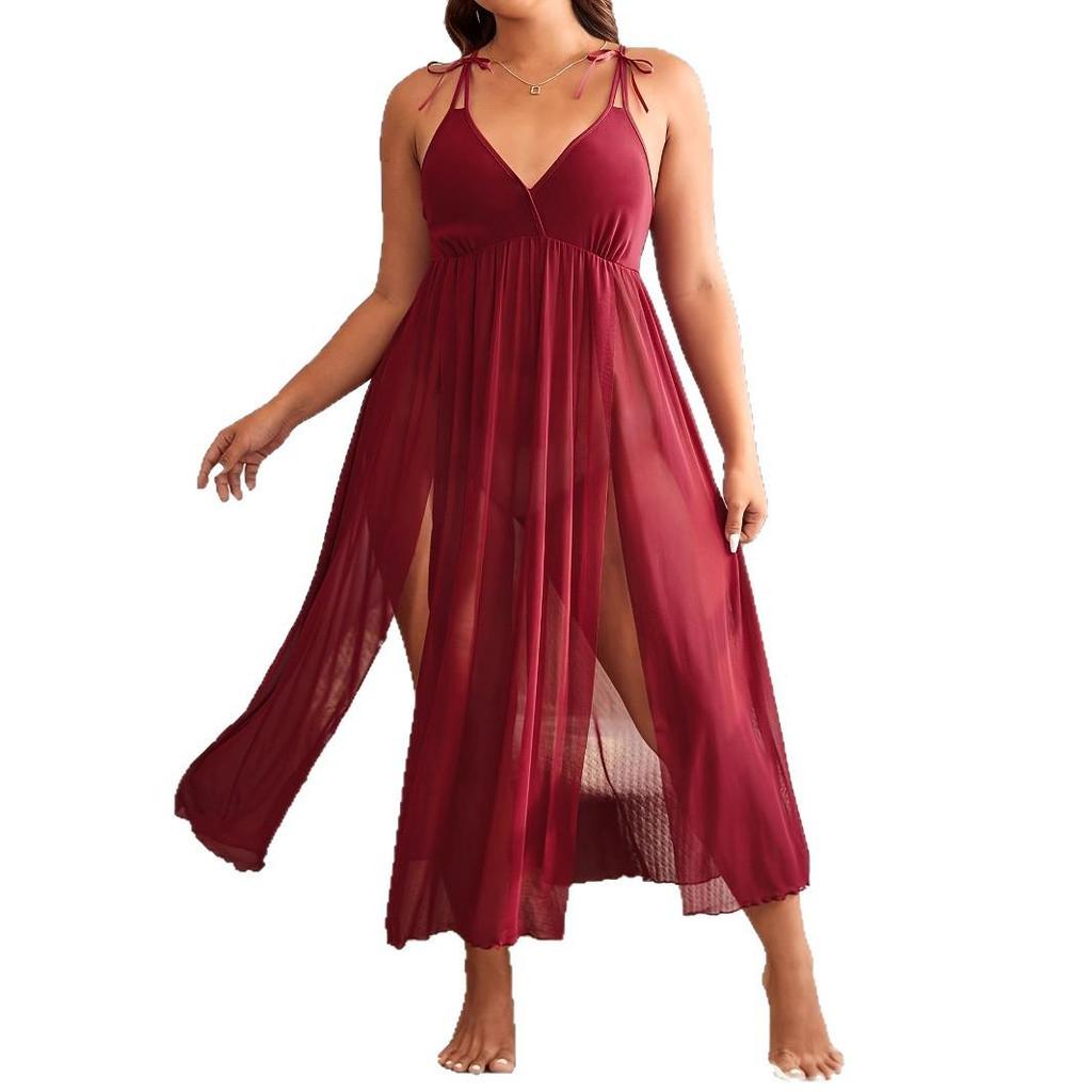 Европейское и американское женское сексуальное кружевное халат: Элегантная однотонная ночная рубашка на тонких бретельках