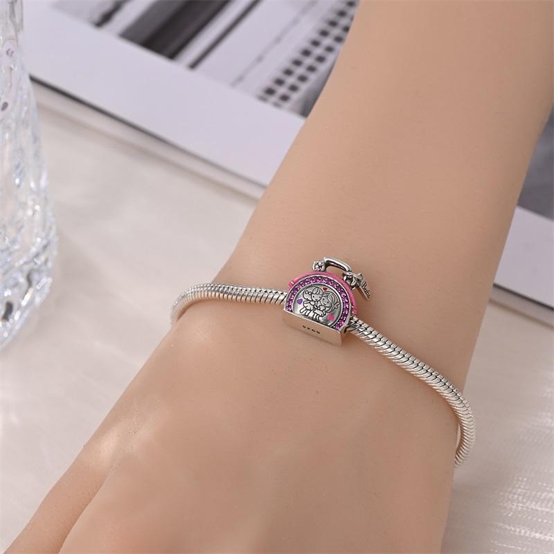 100% 925 Silver Sisters Best Friends Series Charms Pink Heart Rose Beads Fit Qikaola Bracelet DIY Birthday Jewelry Gift