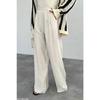 Female Beige Double Button Detailed Waist Tire Linen Palazzo Pants