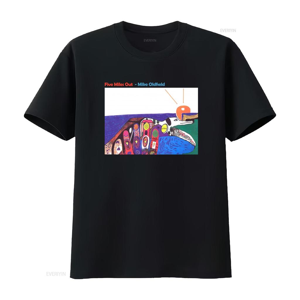 Colorful Art Print Cotton T Shirt Mike Oldfield Five Miles Out Album Family Man vintage Washed streetwear fashion Breathable