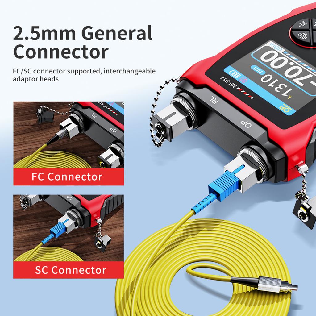Optical Power Meter with Red Light, 10 Wavelengths, FC SC Connector, Fiber Optic Tester with LCD Screen Fiber
