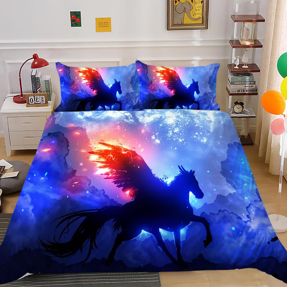 Комплект постельного белья серии 3D Единорог с мультяшными животными, пододеяльник и наволочка, 2/3 предмета, милое животное для комнаты для девочек, мягкое украшение для дома, которое можно стирать в машине