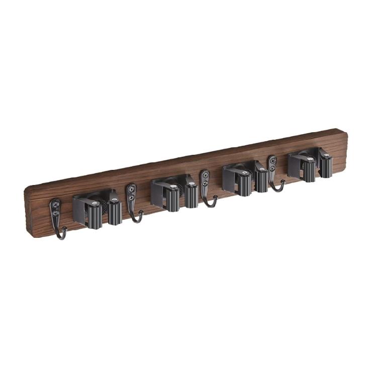 Wood Broom Wall Mount Organizers Vertical Space Saving with Sturdy Hook for Home Cleaning Gear