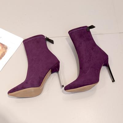 Aphixta Ботильоны-стилетто Женская обувь На молнии Эластичная ткань Женские Ботильоны Острый носок До середины икры Носки Тонкий высокий каблук Эластичные высокие ботинки