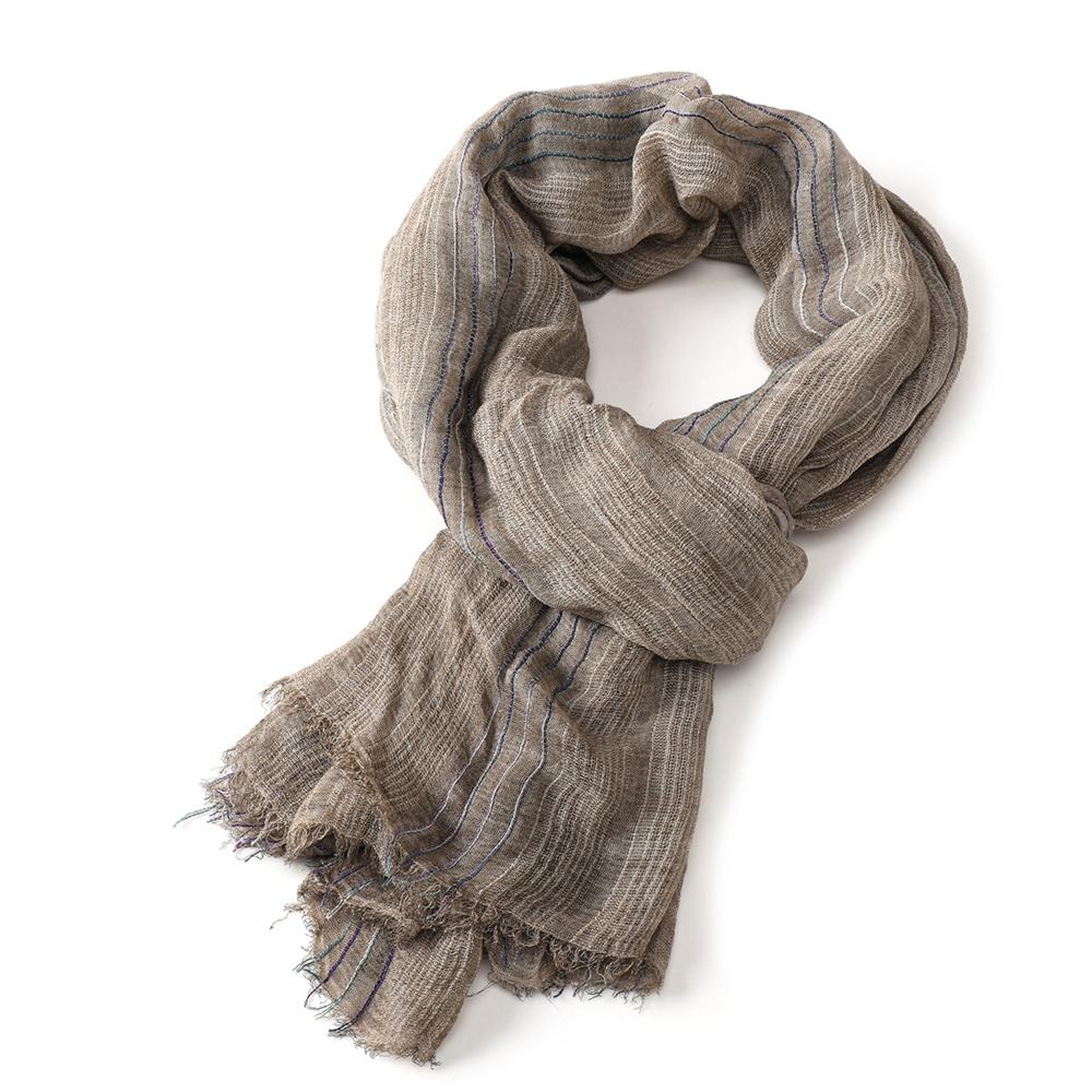 Хлопково-льняные мужские шарфы в полоску Осень Зима Черный Темно-синий Теплый мужской шарф Мужские аксессуары Короткая бахрома Bufanda Шаль