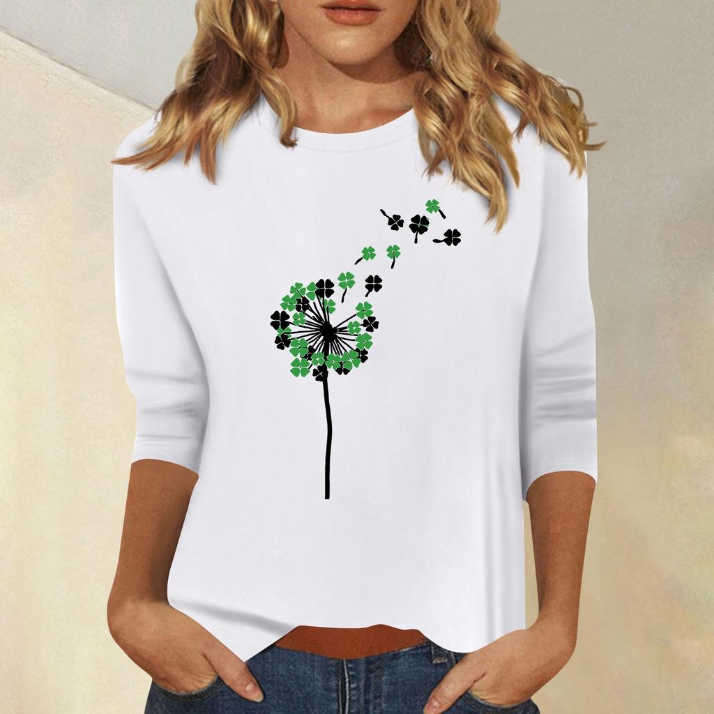 Women's Fashion Casual  Printed Seven Sleeve Round Neck Top