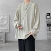 2024 New Trendy Mens V-Neck Pit Stripe Long Sleeved Elastic Solid Casual Loose Oversized T-Shirt Male Korean Tops Tees