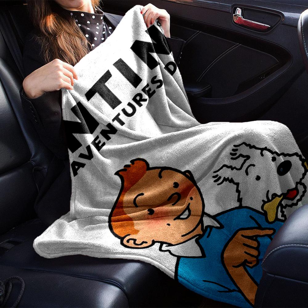 The Adventures of Tintin Theme Printed Blanket - Perfect for Couch, Bed, Travel & Outdoor Use | Machine Washable, Cozy & Durable.