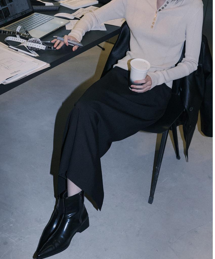Eum Kiim Summer Wool Long Skirt_Black