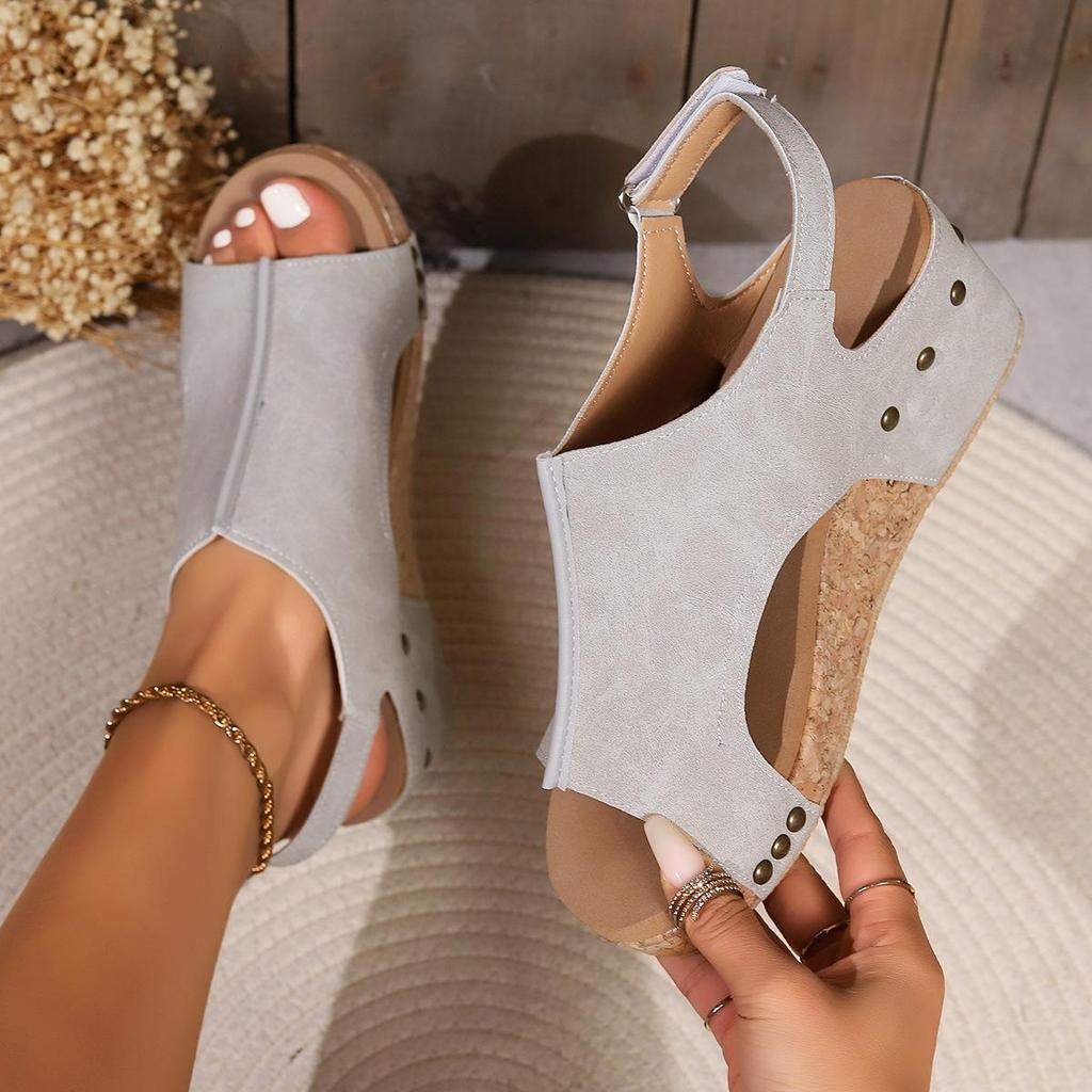 Women's Large Size Slope Heel Sandals Shoes Summer Casual Buckle Design Thick Sole Beach Sandals 35-44