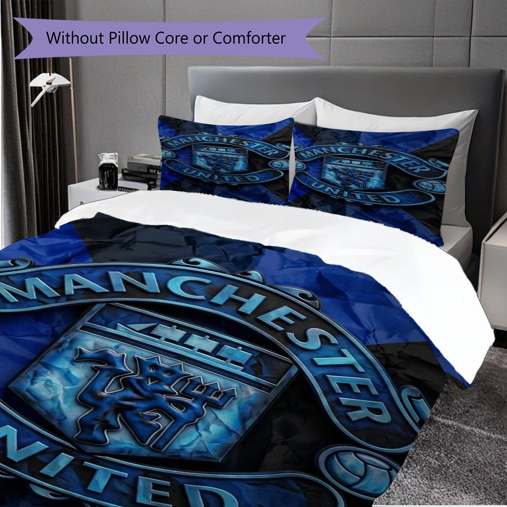 Manchester Emblem Three-piece set (1 * duvet cover + 2 * pillowcase, without core) 2D Flat Duvet cover and pillowcase Bedding set Soft and comfortable