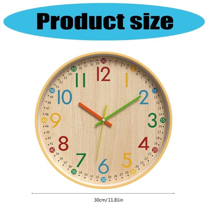 Colorful Numeral Wall Clock Easy Read Quiet Movement Wood Grains Battery Operated Clock for Home Office Classroom Decors