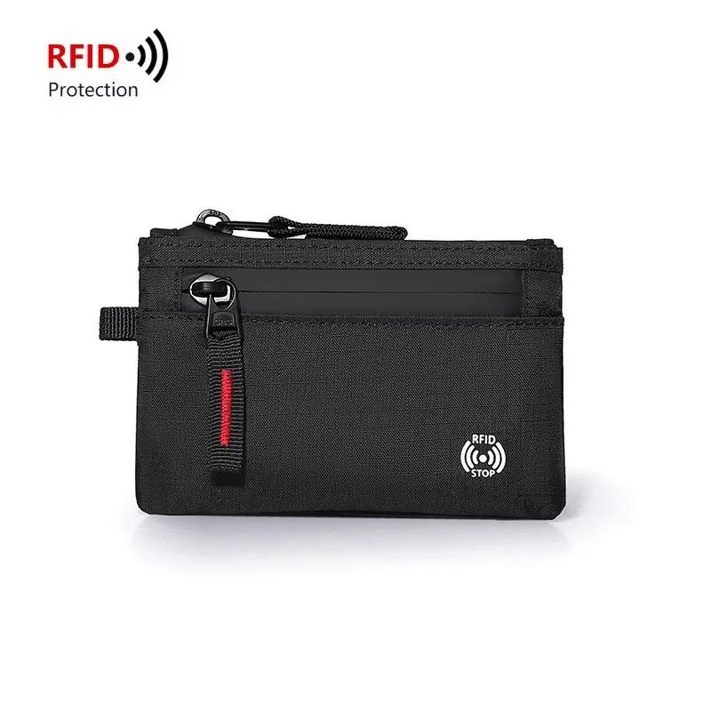 Мужские кошельки RFID-держатель для кредитных карт Роскошный нейлоновый тонкий кошелек Чехол на молнии для ключей и карт Мужской тактический кошелек Кошелек для монет с карабином