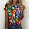 Women's 3d Geometric Love Pattern T-Shirt Summer Round Neck Short Sleeve Clothing Fashions Color Design Tops 2024 Oversize Tee