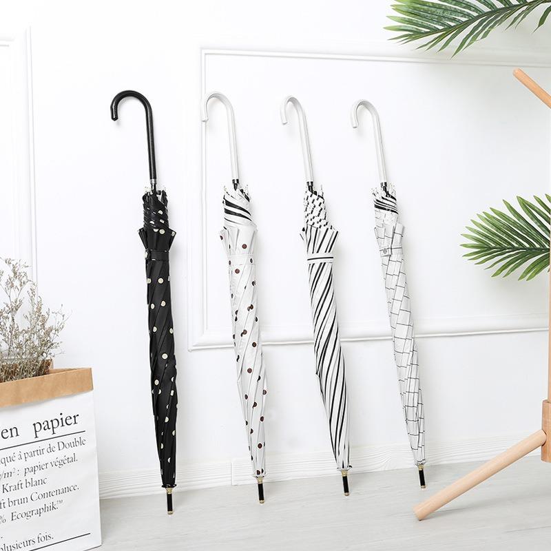 Small Fresh 8 Bone Vinyl Straight Rod Umbrella Long Handle Umbrella Simple Retro Men's and Women's Advertising