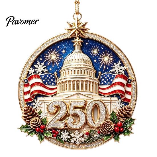 Исторический 1776-2026 Елочное украшение 250-летие США Рождественское украшение, Соединенные Штаты 1776-2026 250-летие Патриотическая тематика Принадлежности для вечеринки Сувенир, Акрил