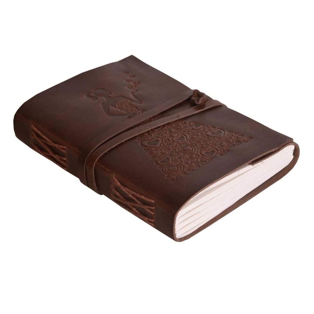 Leather Diary - Princess with Heart Embossed Diary Vintage Artist Sketchbook, Scrapbook, Drawing & Writing Diary