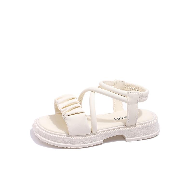 Сандалии для девочек, детская мода, универсальные, плиссированные, с открытым носком, нескользящие, детские, повседневные, пляжные туфли, новинка 2024 года, мягкие, простые, летние, принцесса