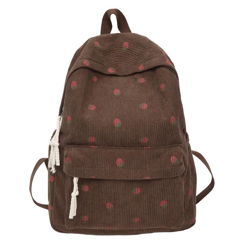 Женский вельветовый рюкзак с принтом клубники, школьный портфель для школьников