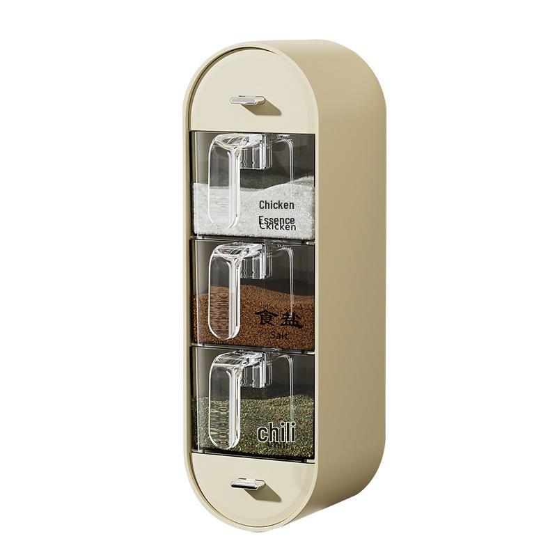 Настенный набор из пластиковых коробок для приправ без отверстий с ложкой, в комплект входят контейнеры для соли и глутамата натрия для кухни.