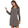 Long Sleeve Nightgowns for Women V Neck Lace Patchwork Nightshirts Fake Placket Button Down Mini Nightdress