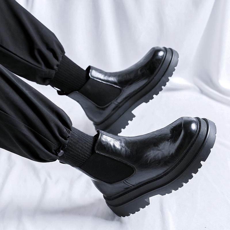 Модные мужские кожаные туфли на толстой подошве Модный дизайнерский стиль Для улицы, прогулок, отдыха, бизнеса, вечеринок, офисные мужские черные ботинки