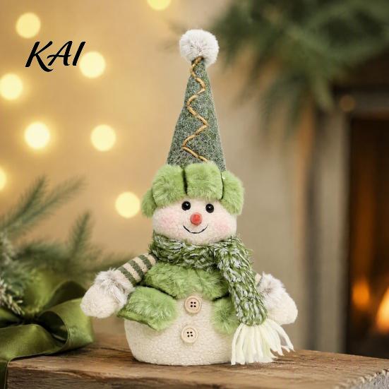 Plush Snowman Elk Dolls for Home Decor Green Christmas Figurines, Skiing Reindeer Stuffed Doll, Fabric Holiday Tabletop Ornaments Office Xmas