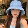 Korean Version Of Fresh Striped Bucket Hat Spring And Summer Thin Women'S Outdoor Sunshade Lace-Up Big Eaves Foldable Sun Cap
