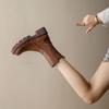 Fashion Mid Calf Shoes Woman Brown Middle Heel Round Toe Half High Boots for Women Leather Winter 2024 Novelty Hot Footwear New Rock Pu