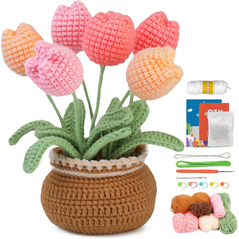 Premium Craftsmanship Crochet Kit, Hand Knit Sunflower Bouquet with Full Learning Materials and Tools, Artificial Sunflower DIY for Beginners, Widely