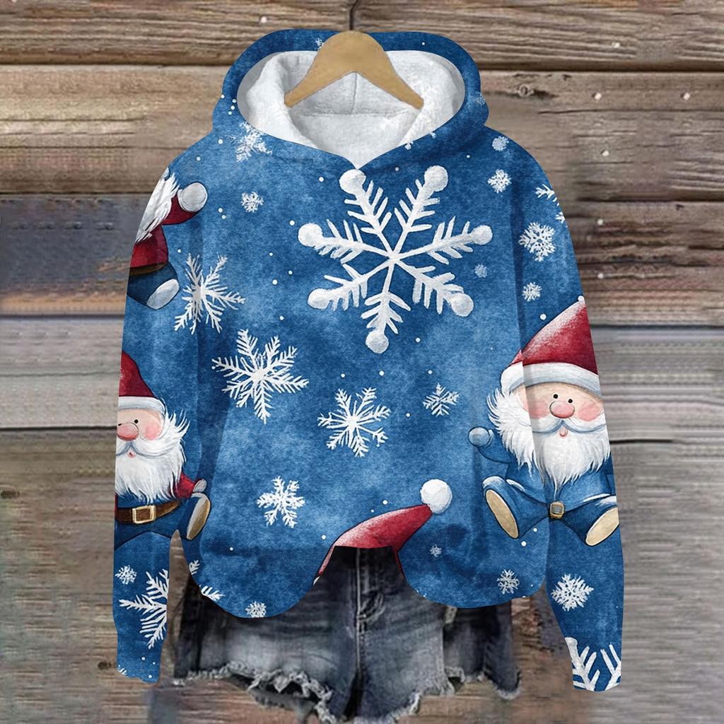 Женская модная повседневная толстовка с капюшоном и длинным рукавом с рождественским принтом