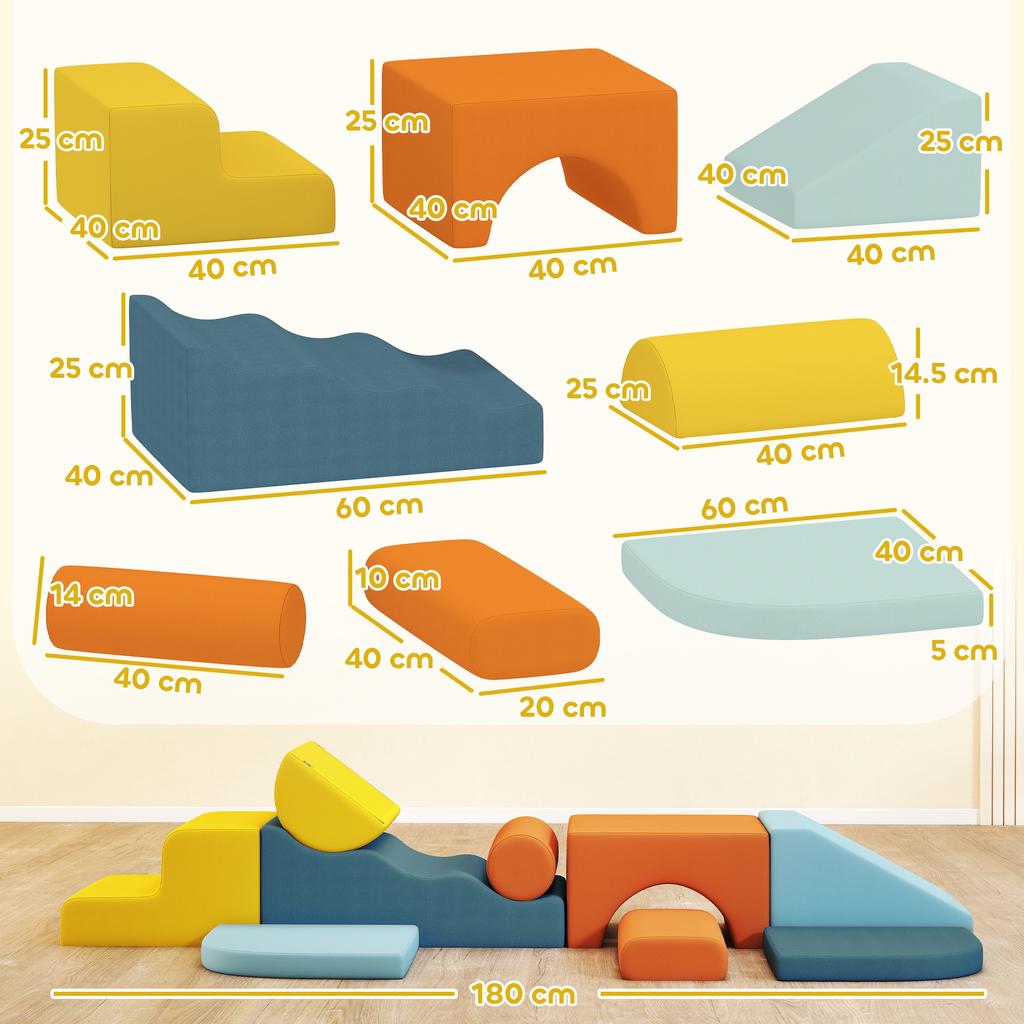 9 Piece Soft Play Set Kids Soft Play Foam Blocks With Detachable Cover For Climbing And Crawling