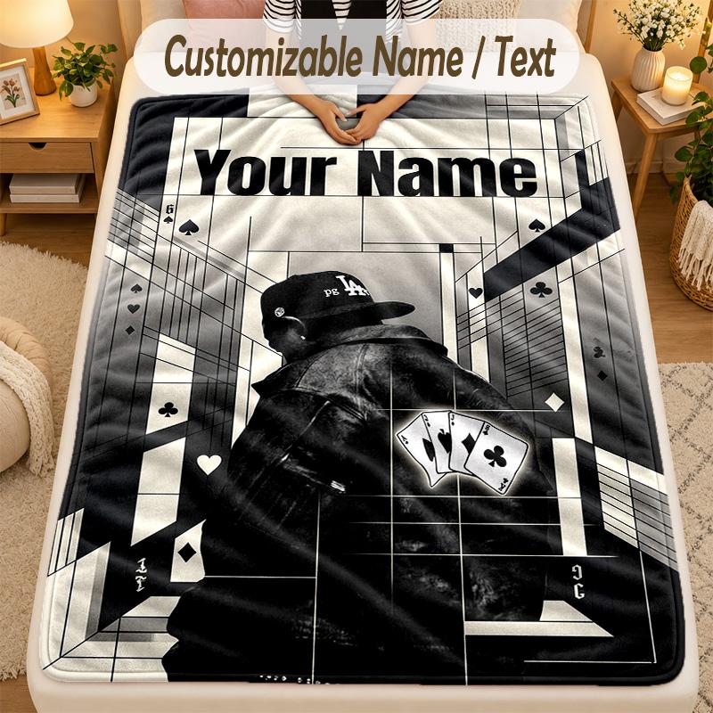 Flannel BlanketKendrick Lamar Custom Name Text Personalized Soft Warm Throw Blanket Home Decor Gift