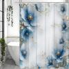 Blue Embossed Floral Shower Curtain, Bathroom Decorative Shower Curtain, Waterproof Shower Curtain with Hooks