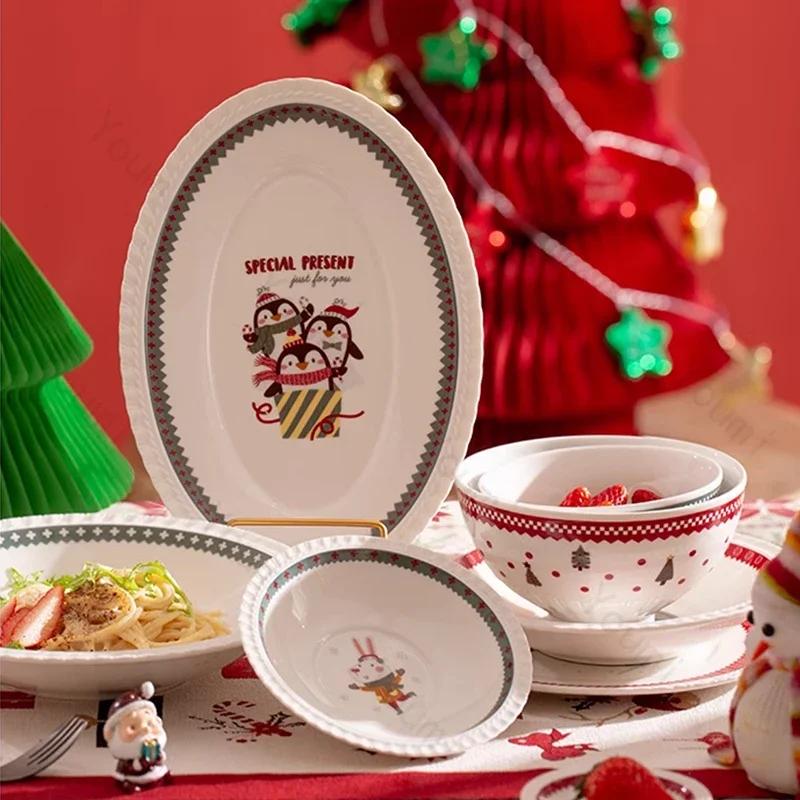 Exquisite Christmas Ceramic Plates Home Fruits Dessert Plate Delicious Dishes Salad Dining Plate Cute Rice Bowls