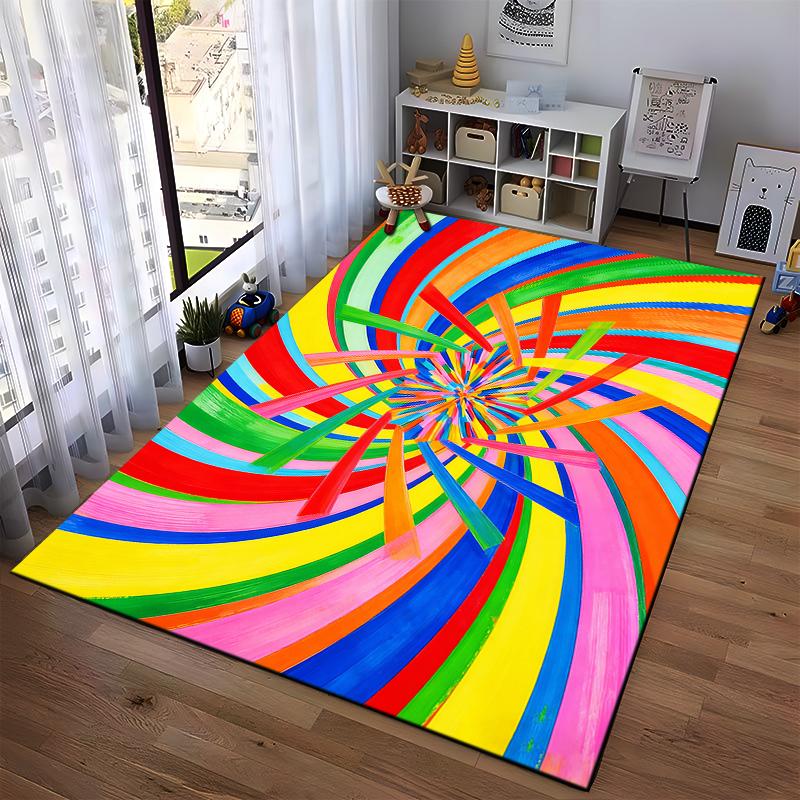 Colorful Spiral Pattern Carpet with Bright Rainbow Abstract Design Suitable for use as an anti-slip for living room bedroom sofas