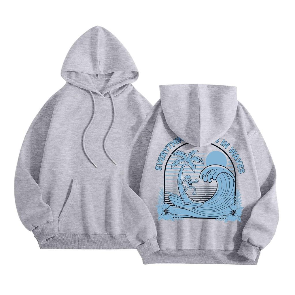 Женская модная толстовка с длинным рукавом, принтом букв, капюшоном, завязками, большим карманом, толстовка сверху