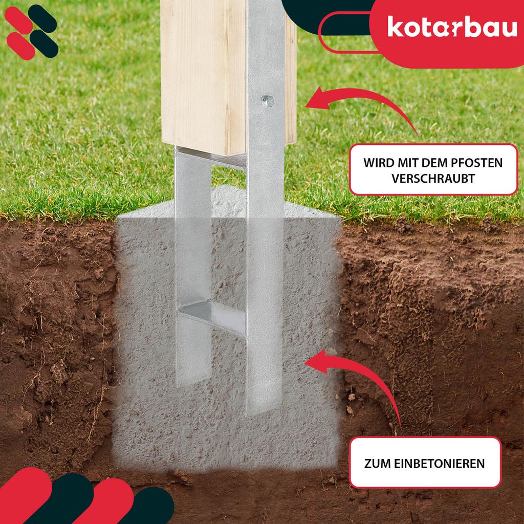 KOTARBAU® H-Column Base for Wall-In Installation Bracket Galvanized Steel Anchor 70 MM Set of 4