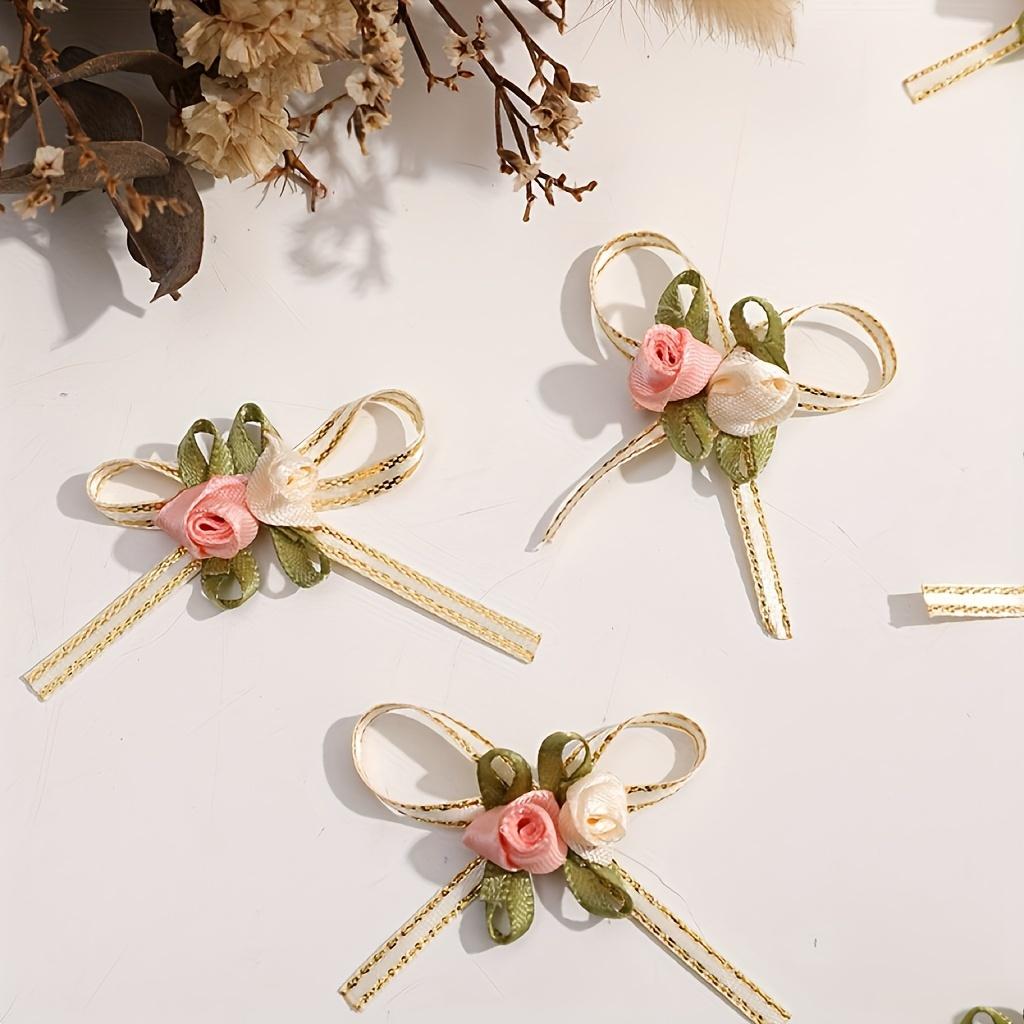 50 шт. Элегантные розовые банты с цветочными акцентами, смешанные цвета для DIY-поделок и упаковки подарков - Идеально для свадеб, праздников, дней рождения и домашнего декора