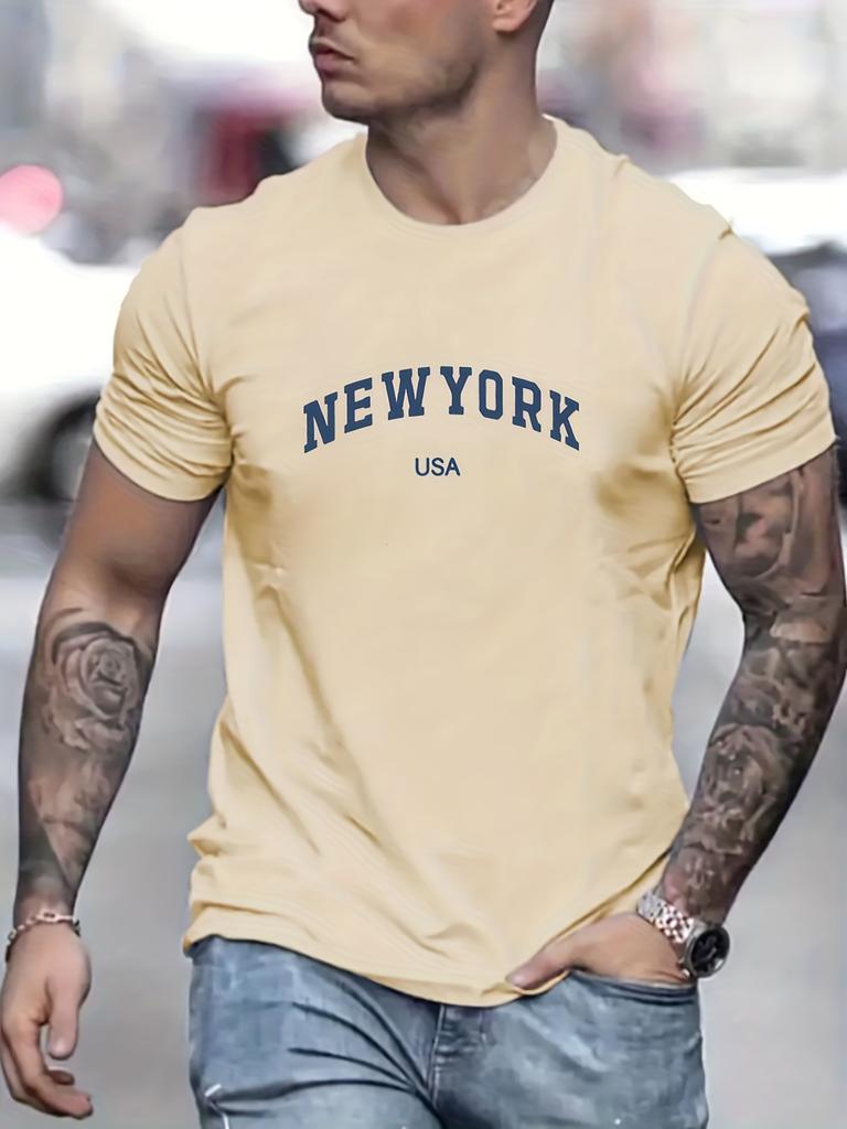 Men's Summer Fashionable Casual Loose Plus Size New York Usa 3D Printed Slim Fit Sports Round Neck Short Sleeved Mens T-shirt