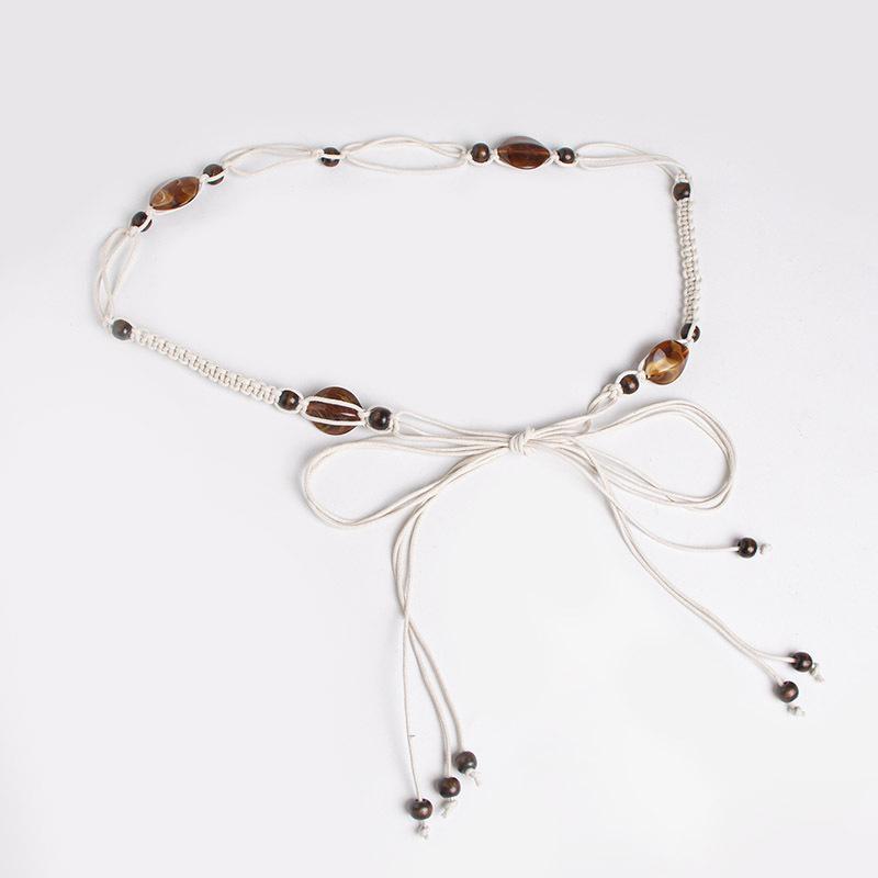 Богемный пояс, Пояс в этническом стиле, Плетеный пояс, Тонкий пояс с деревянными бусинами, Пояс-веревка в повседневном отпускном стиле, Женский пояс