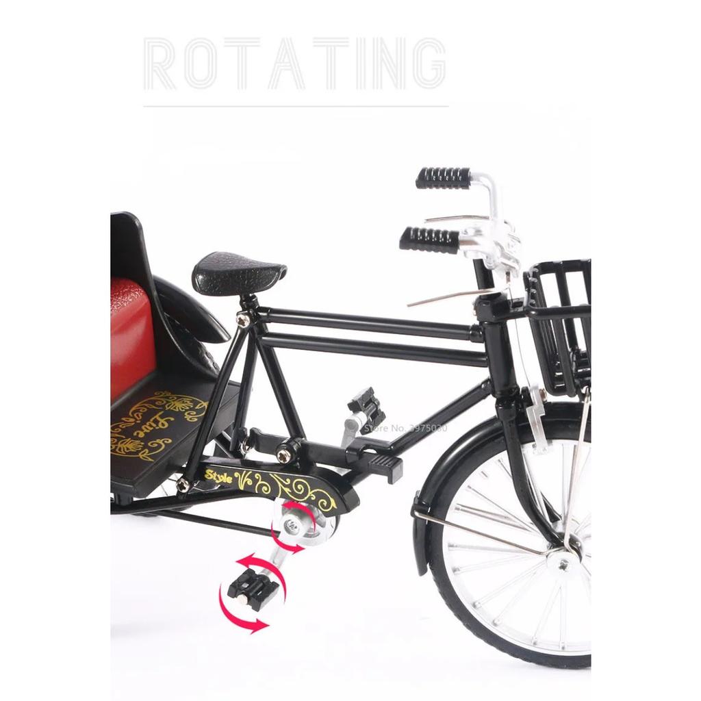 1/10 Scale Alloy Classic Retro Rickshaw Car Model Diecasts Metal Tricycle Handcart Vehicles Model Simulation Children Toys Gifts