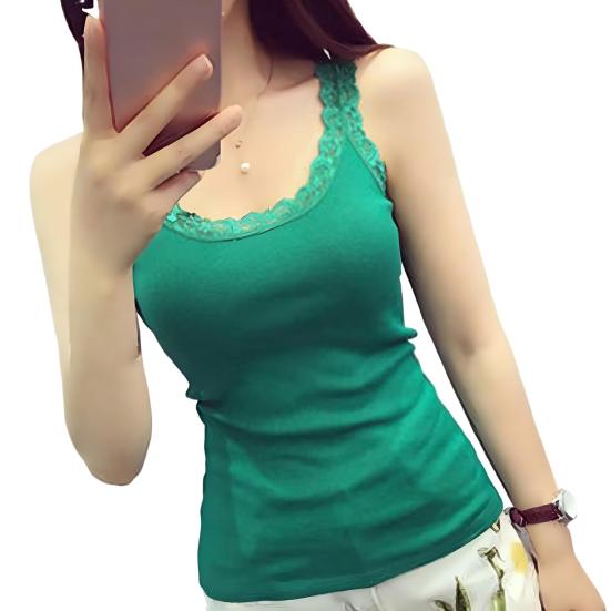 Женская туника с кружевной отделкой, топ без рукавов на тонких бретельках, летняя майка с круглым вырезом, майки