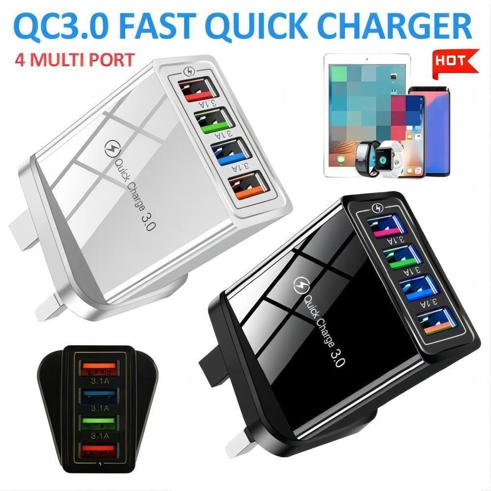 Portable 4 Ports USB Transformer Power Supply Wall Charger Adapter Fast Quick Charger