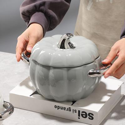 Керамическая миска для десерта в форме тыквы, многофункциональная бинауральная суповая кастрюля с крышкой, блюдо для фруктов, кухонные украшения на Хэллоуин, посуда, миска