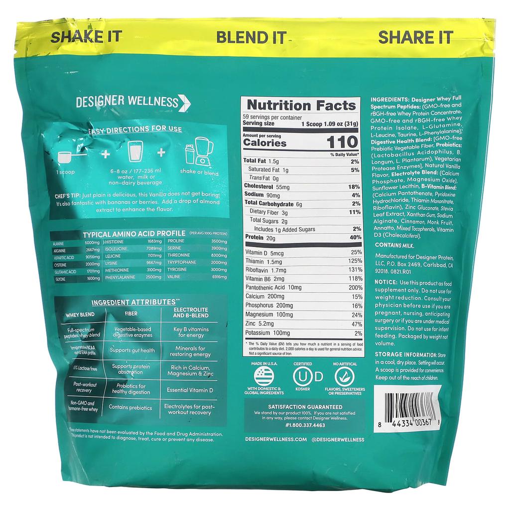 Brands Whey, 100% Natural Whey Protein Powder, French Vanilla Flavor, 1.82Kg(4Lb)